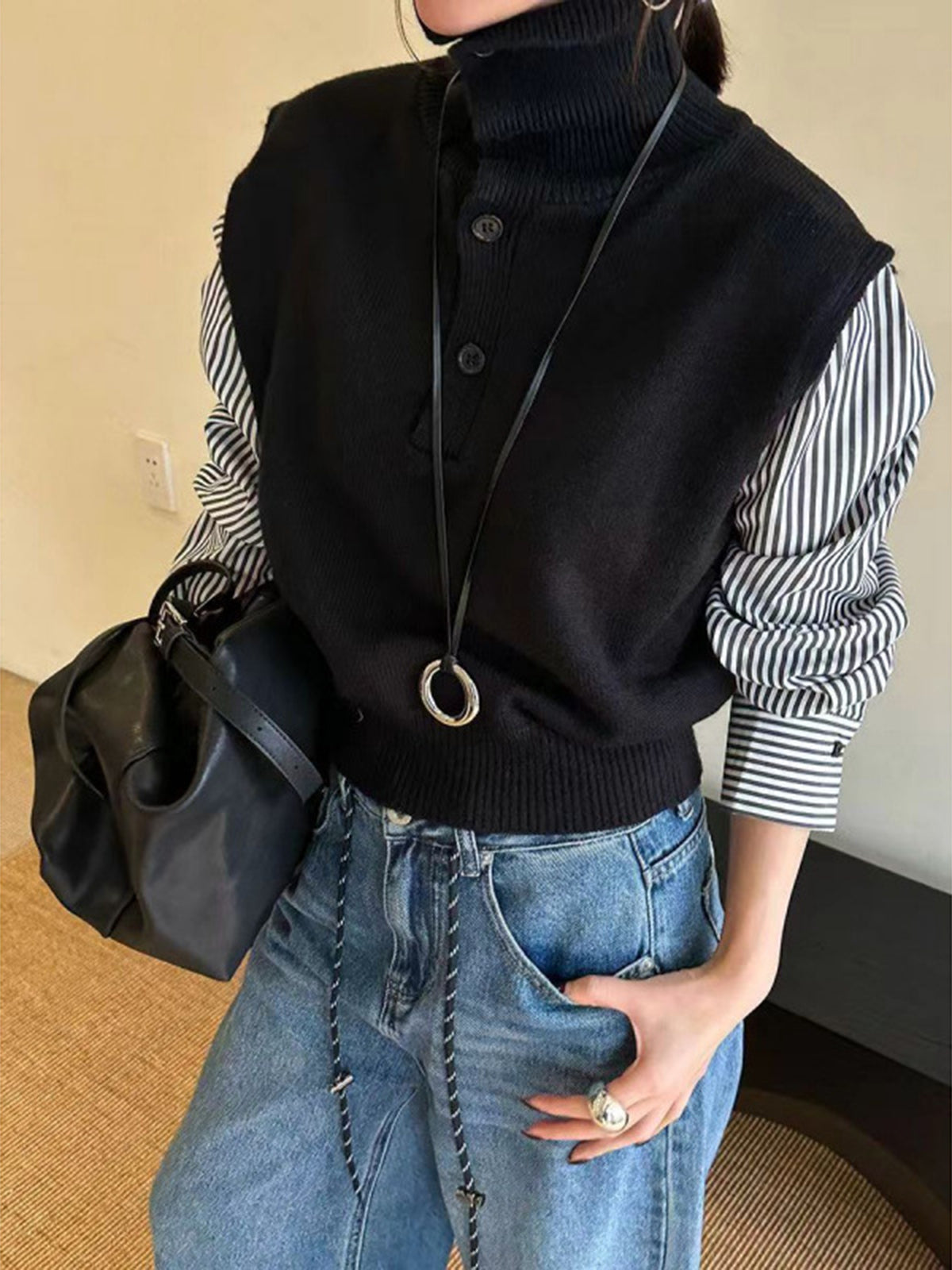 Renk Blok Panel Yaka Kazak