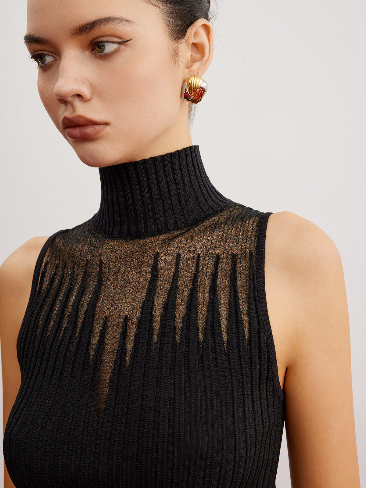 Crop Şeffaf Panel Kazak Yelek