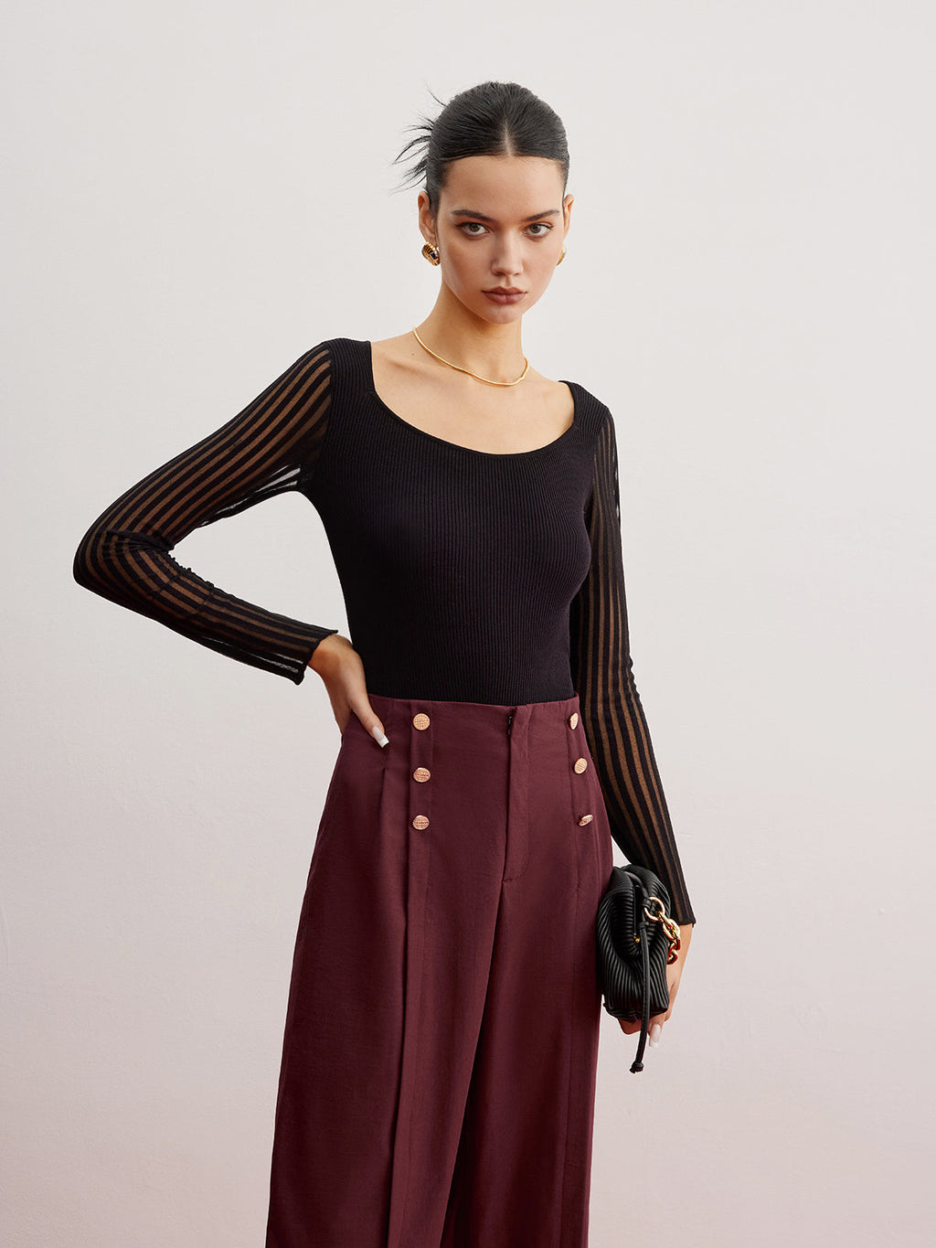 Kaburgalı Şeffaf Kollu Kazak