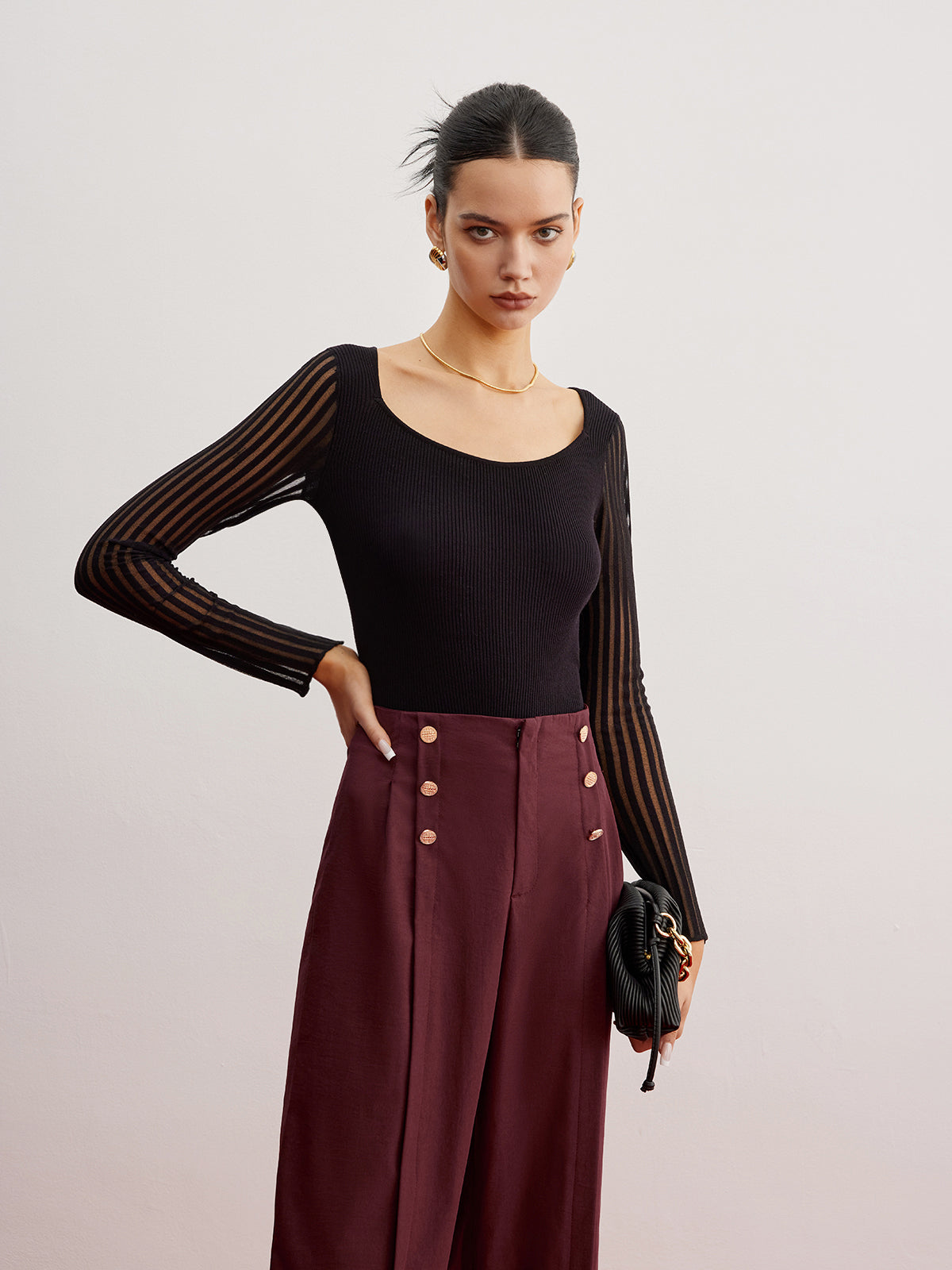 Kaburgalı Şeffaf Kollu Kazak