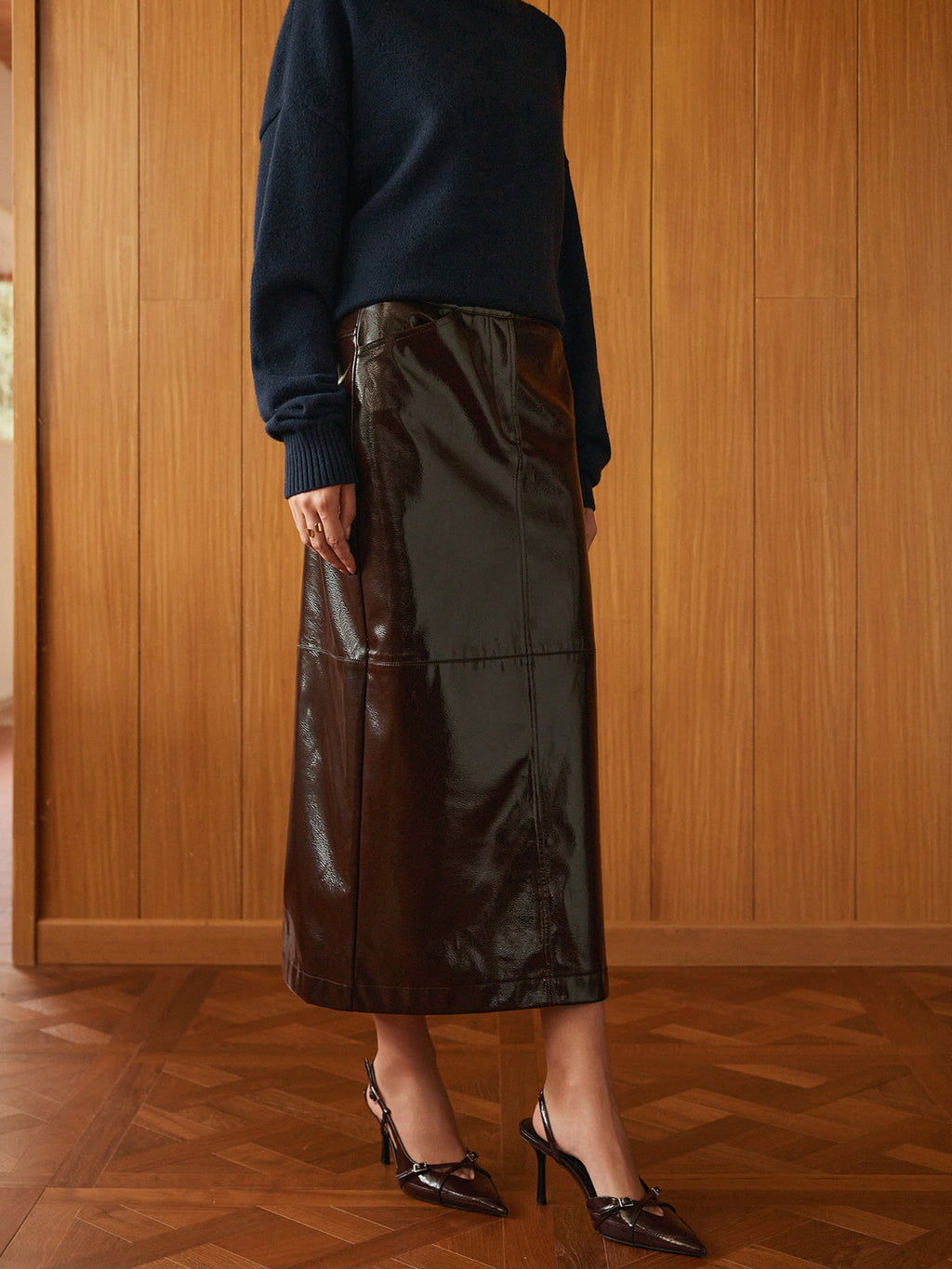 Cepli Bölünmüş Suni Deri Etek