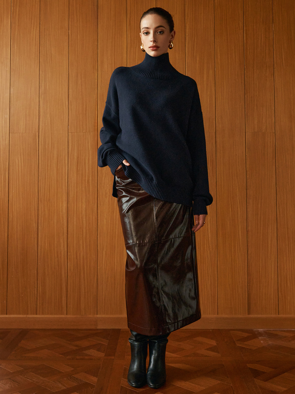 Cepli Bölünmüş Suni Deri Etek