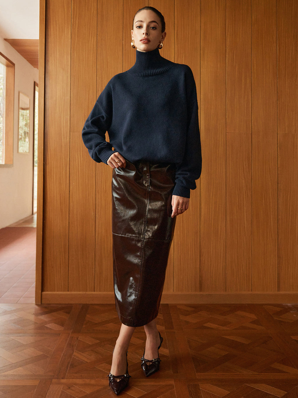 Cepli Bölünmüş Suni Deri Etek