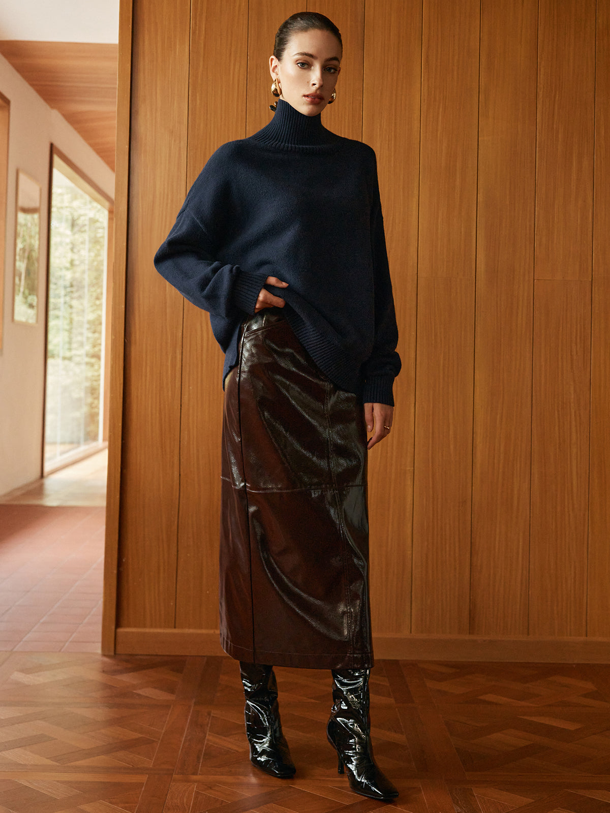 Cepli Bölünmüş Suni Deri Etek