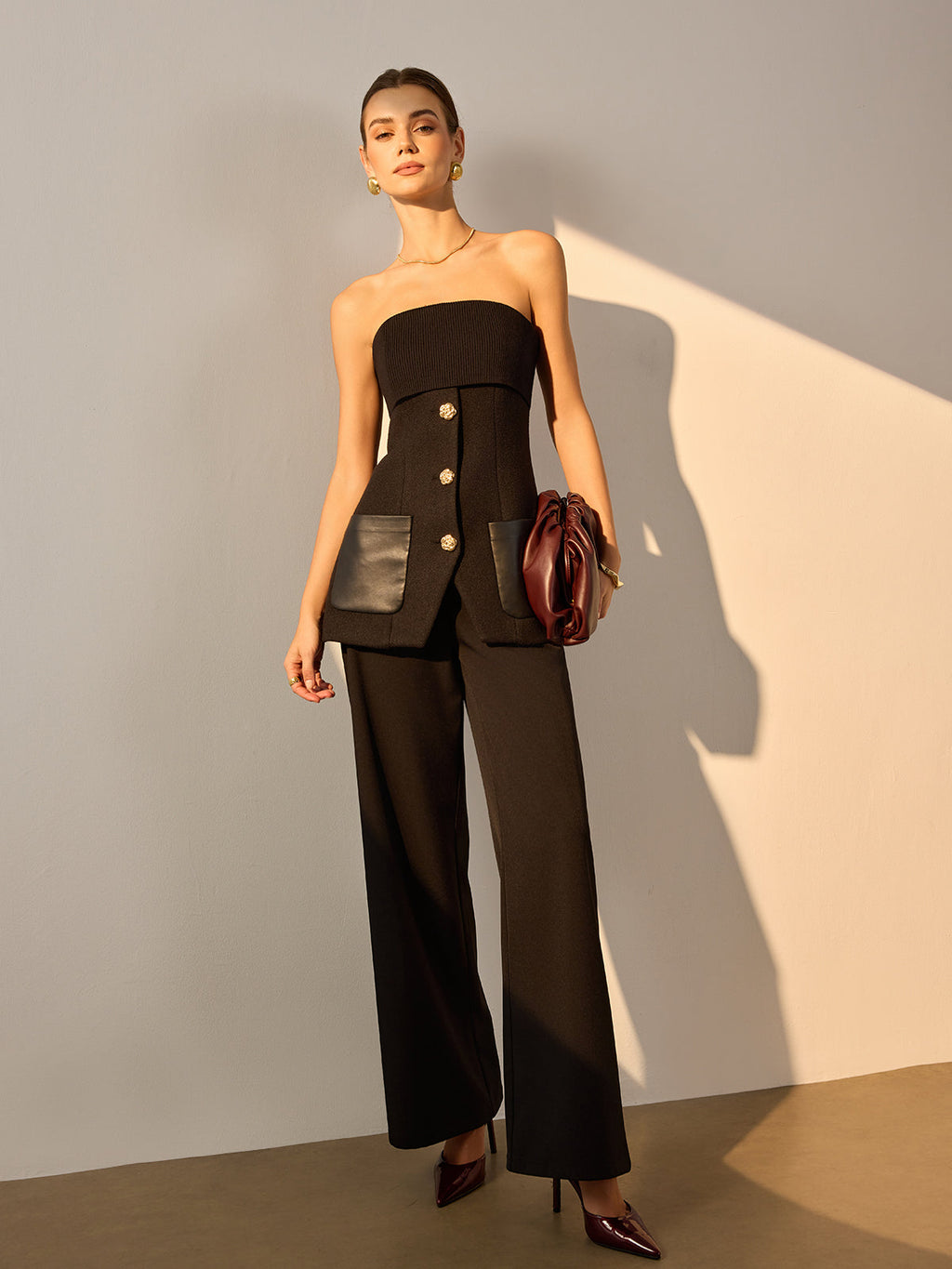 Criss Cross Suni Deri Panel Pantolon