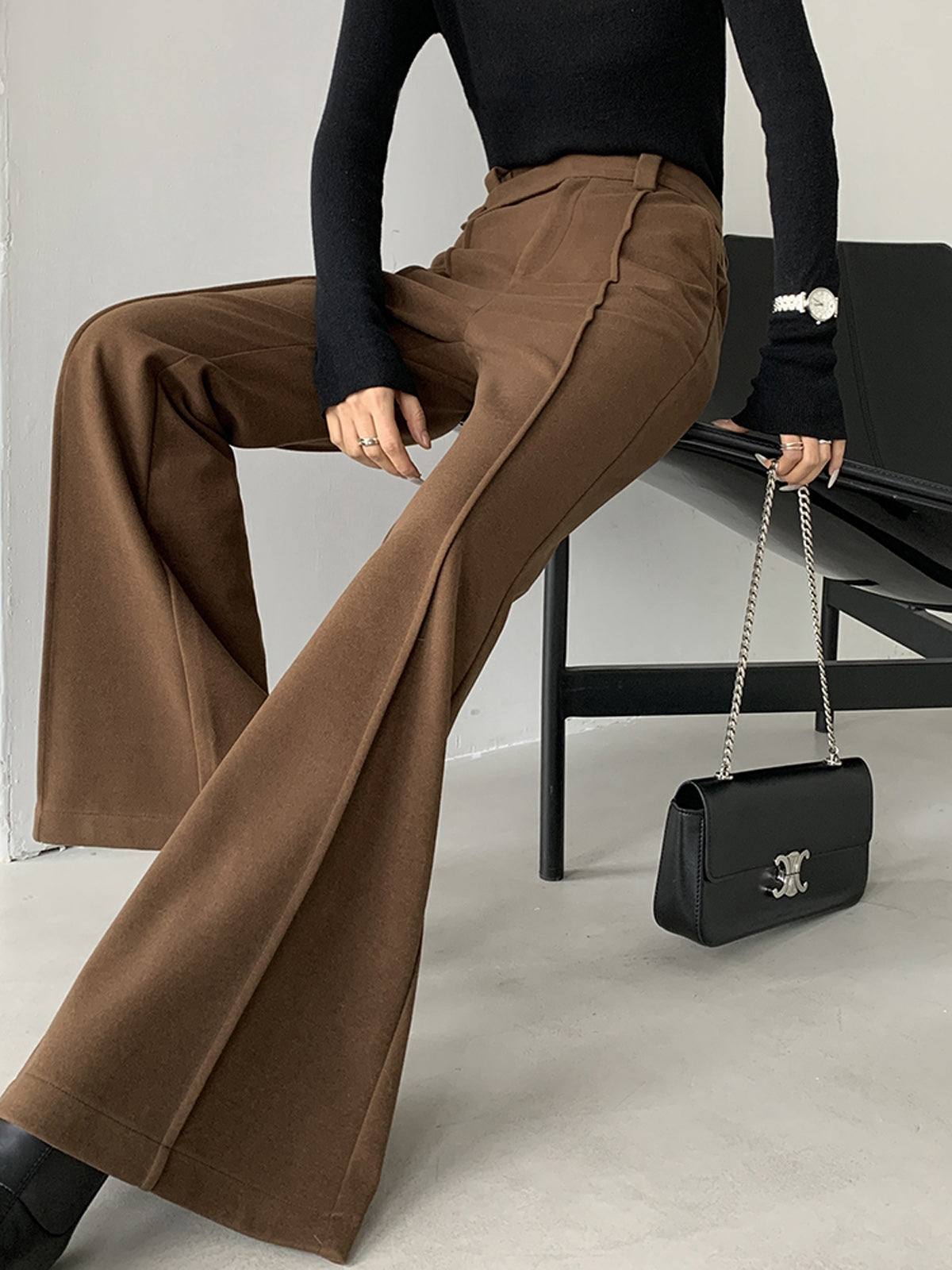 Düz Yüksek Bel Boru Pantolon