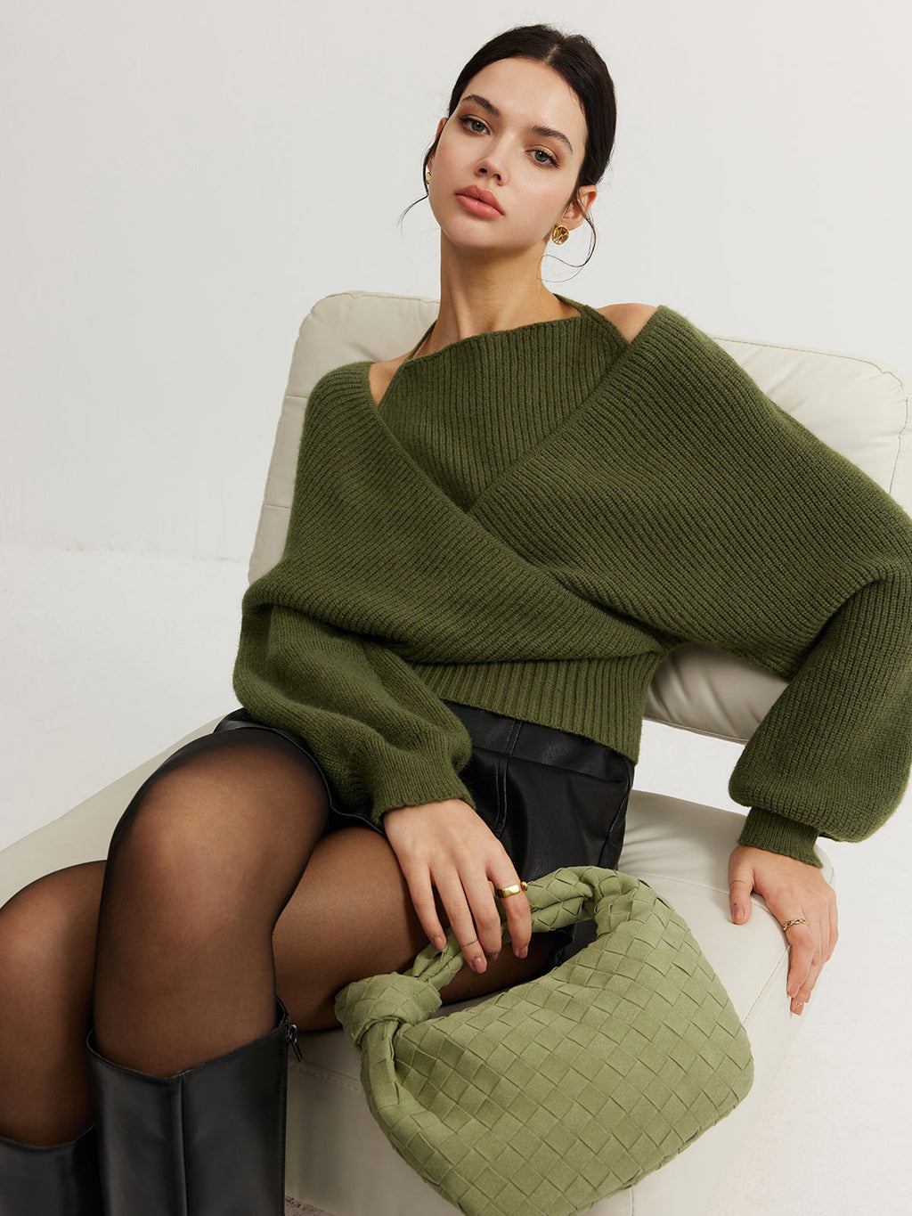 İkili Kullanımlı Halter Yaka Yarasa Kol Triko Üst