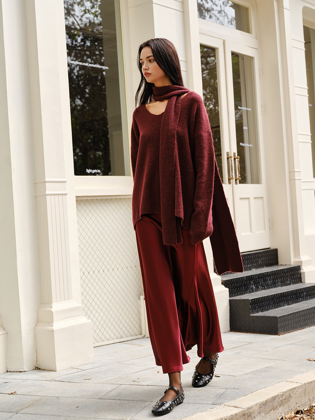 Yün Karışımlı Bol Kazak Ve Eşleşen Atkı