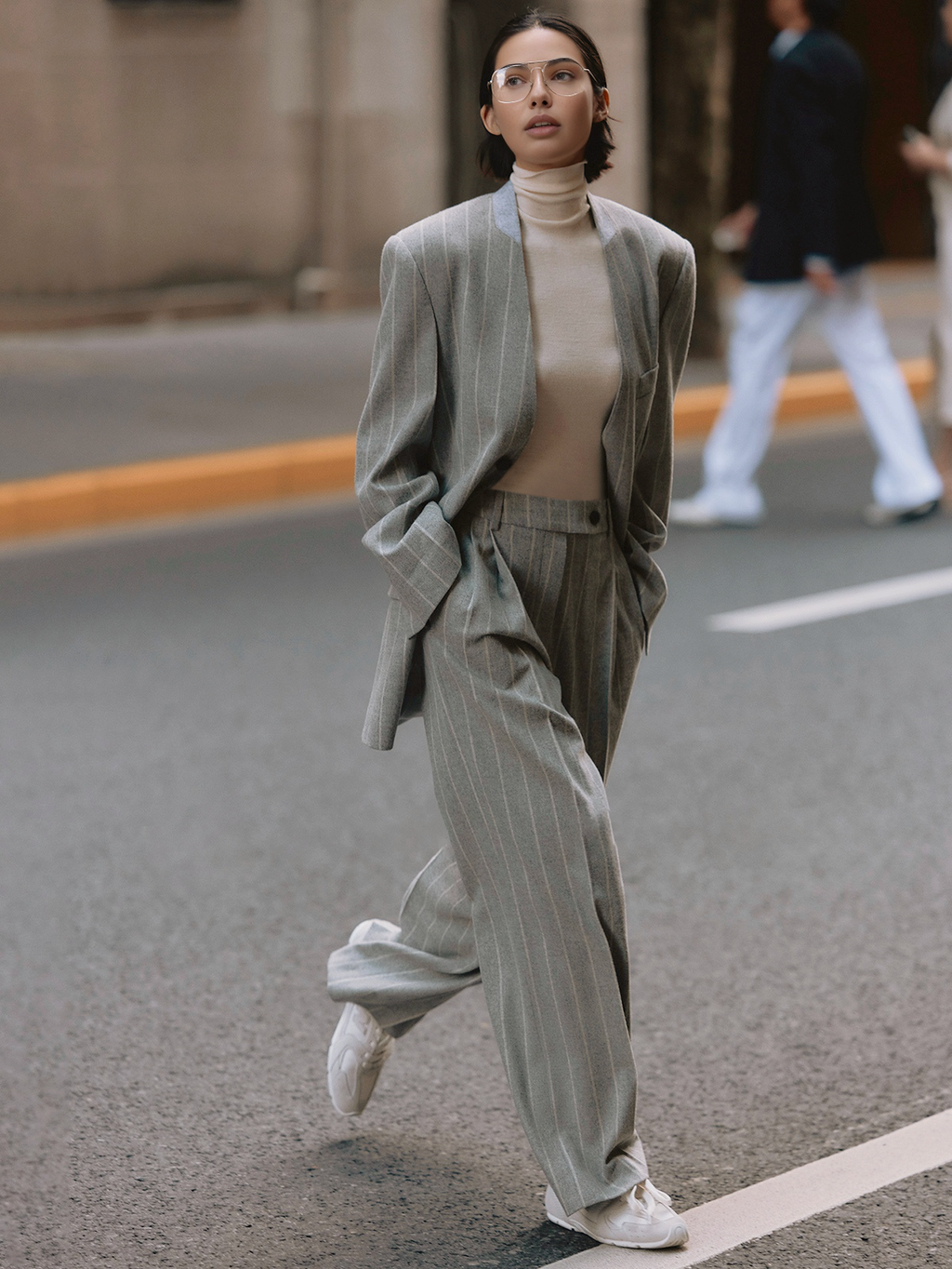 Yün Karışımlı İnce Çizgili Tweed Pantolon