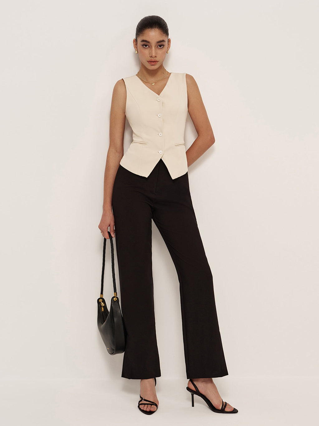 V Yaka Düğmeli Cepli Yelek