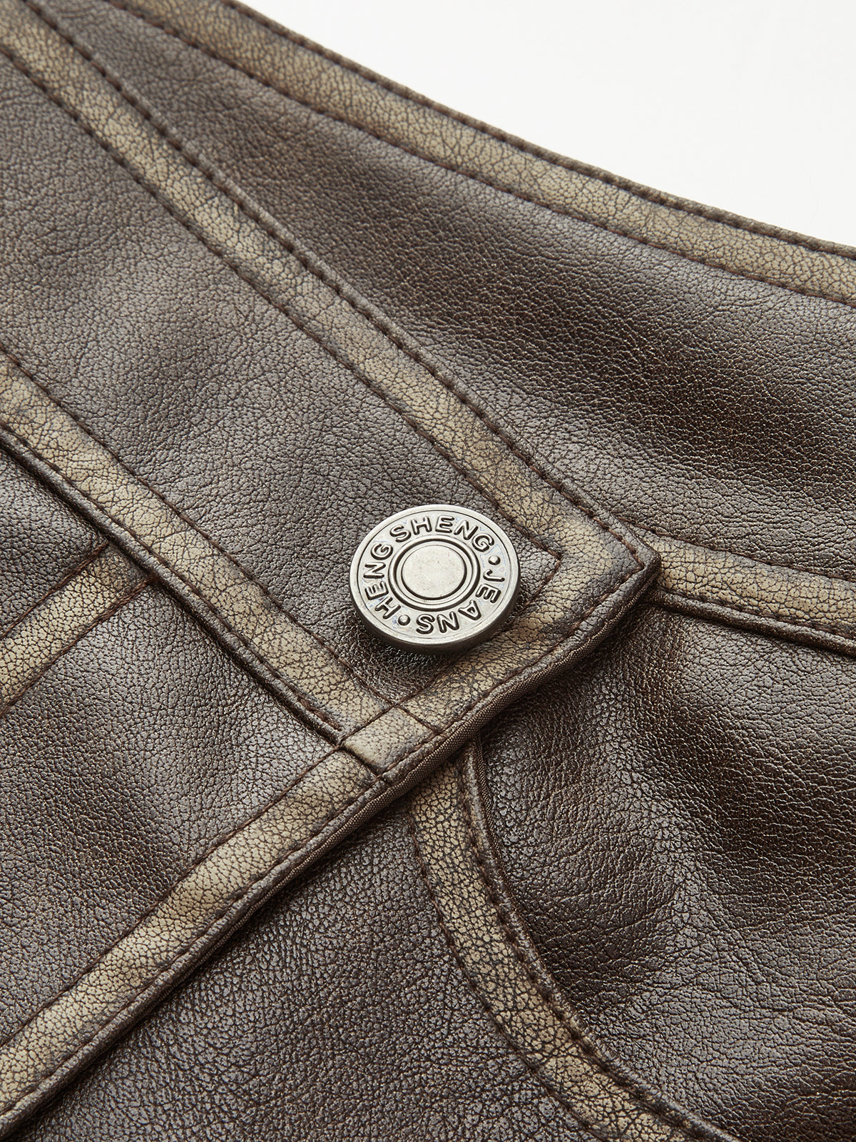 Düğmeli Cepli Suni Deri Etek