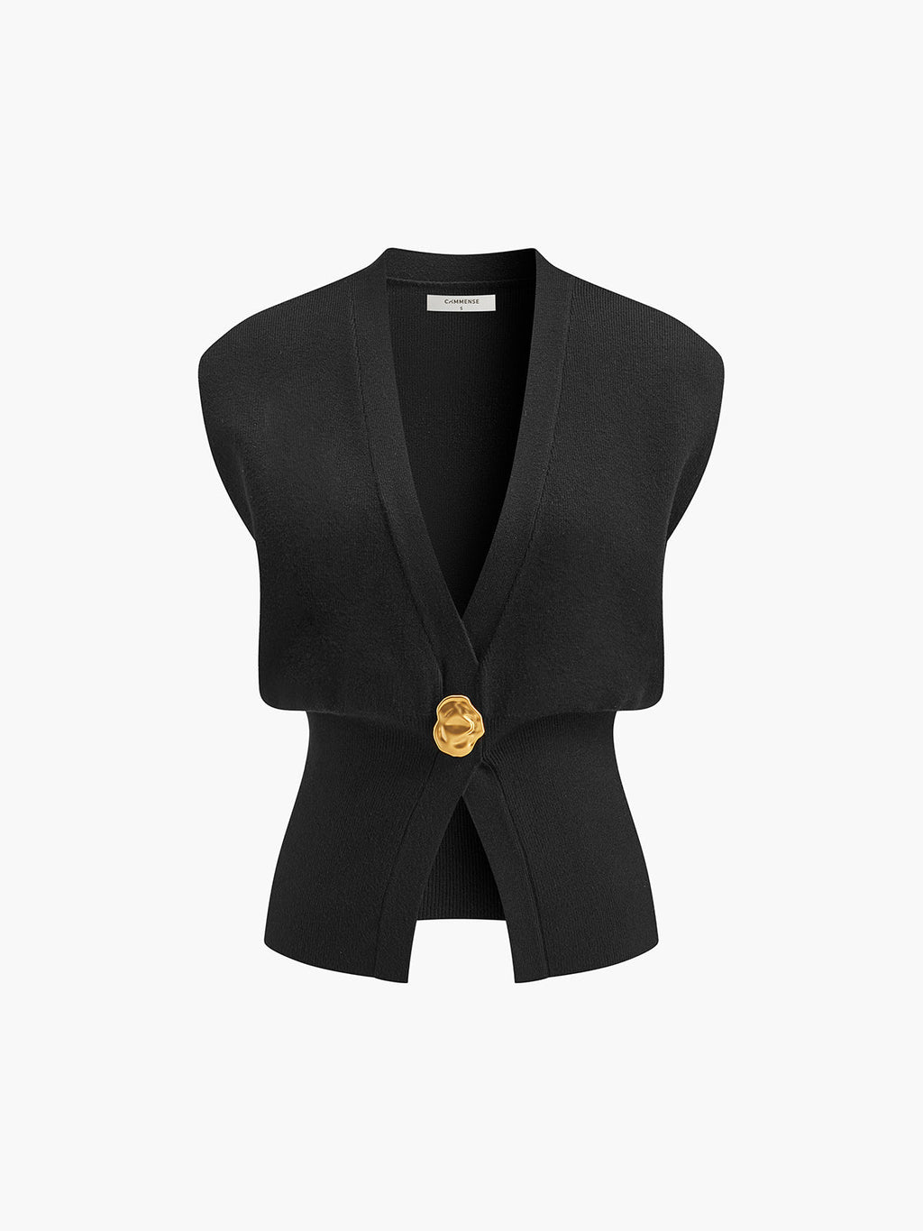 V Yaka Düğmeli Detaylı Kazak Yelek