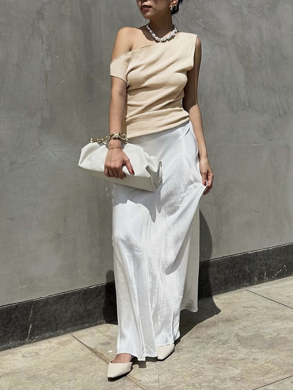 Düz Asimetrik Yaka Kazak Yelek