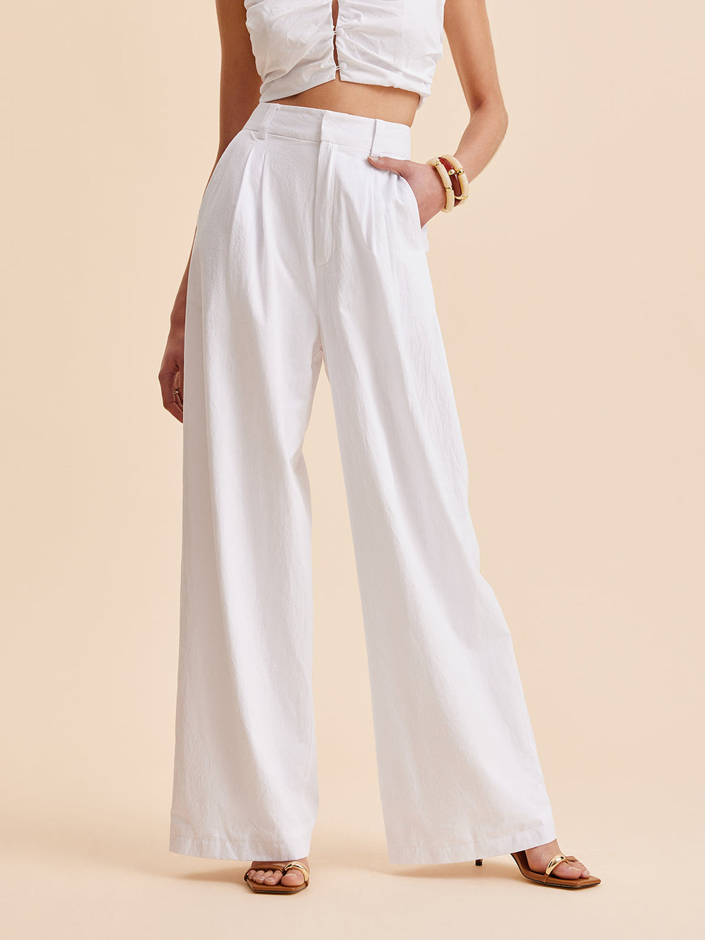 Cepli Pamuklu Orta Bel Geniş Paça Pantolon