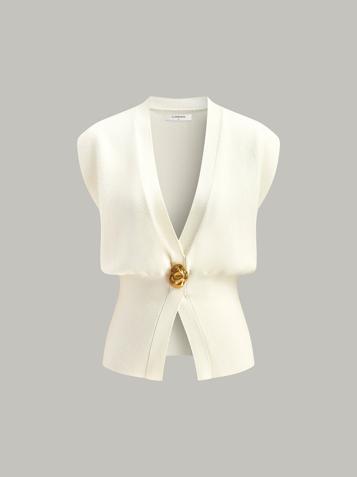 V Yaka Düğmeli Detaylı Kazak Yelek