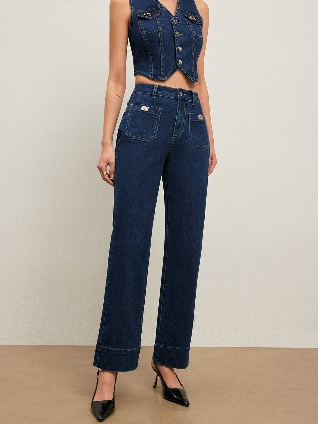 Klasik Yüksek Bel Düz Paça Kot Pantolon