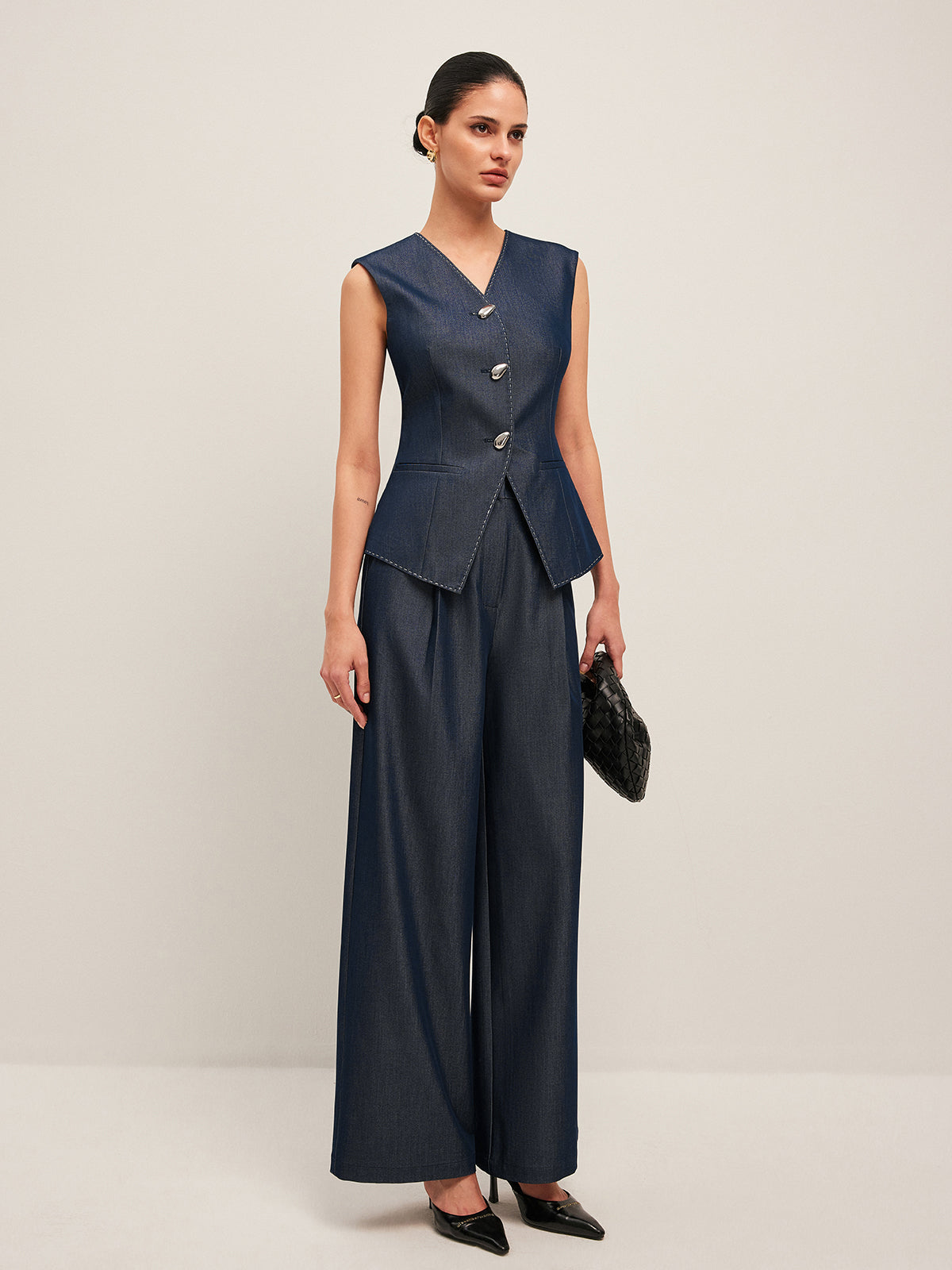 Yüksek Bel Pileli Geniş Paça Pantolon