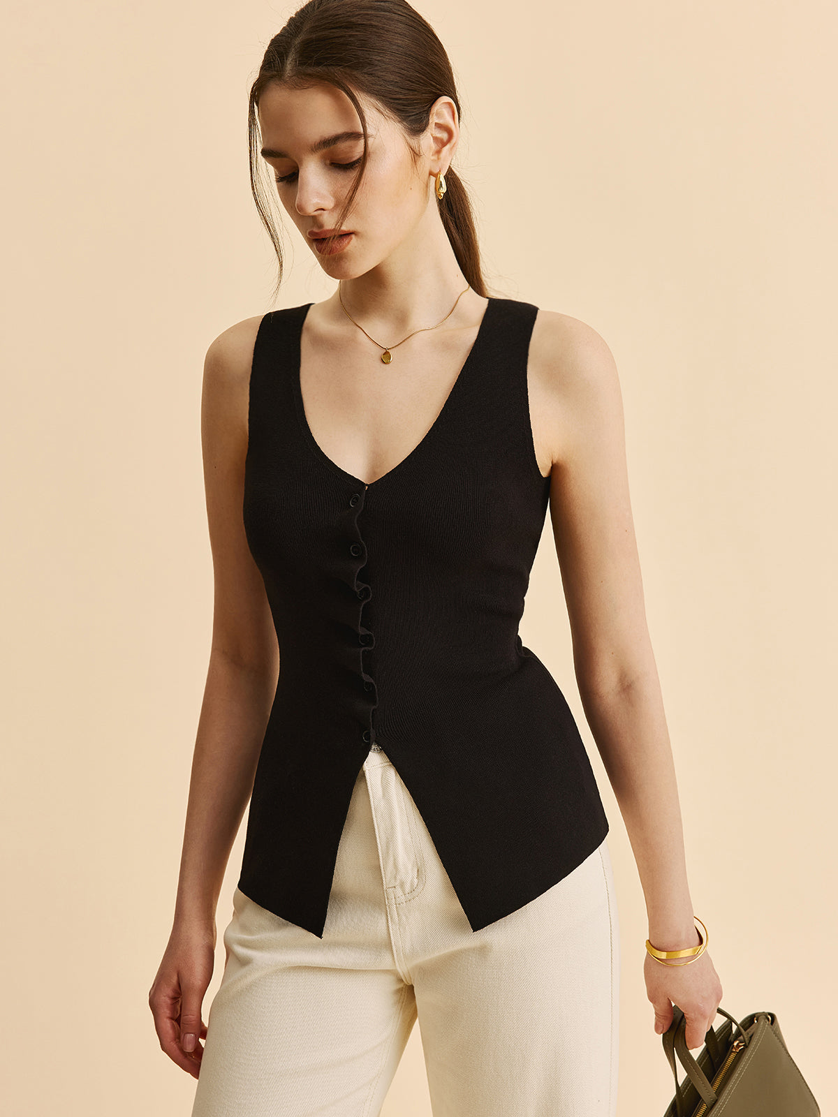 Marul Kesimli Bölünmüş Kazak Yelek