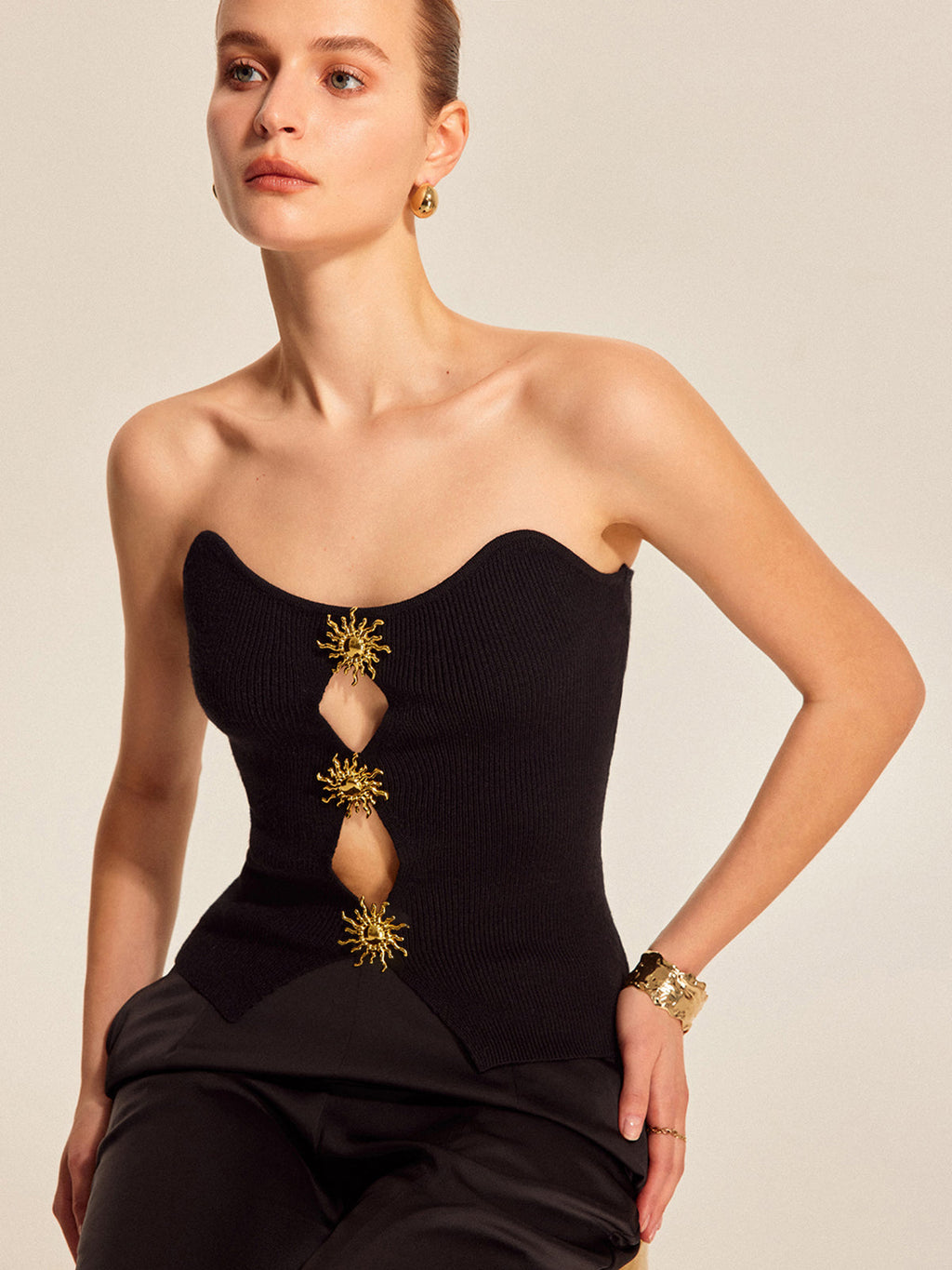 Metal Kesikli Örgü Kazak Yelek