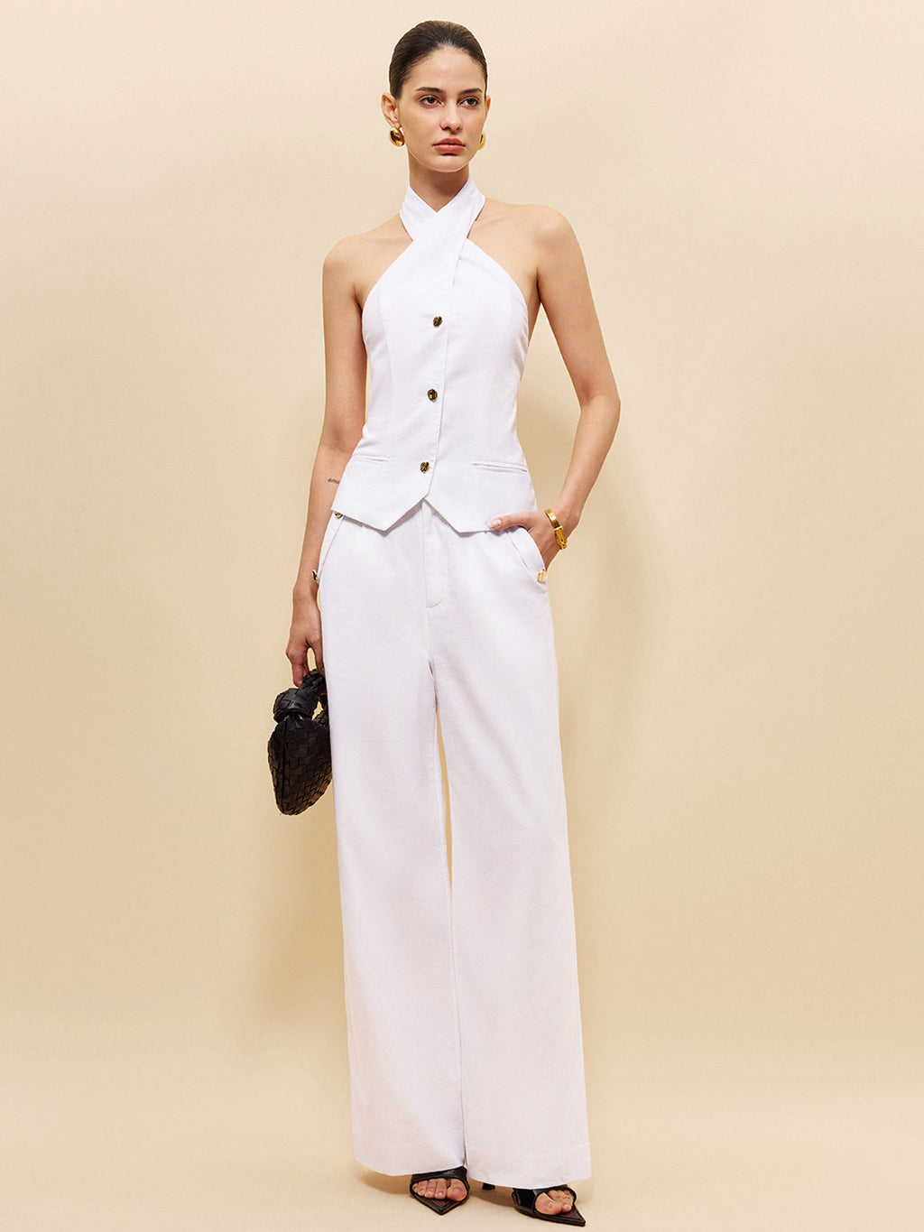 Keten Ve Pamuklu Cepli Orta Bel Pantolon