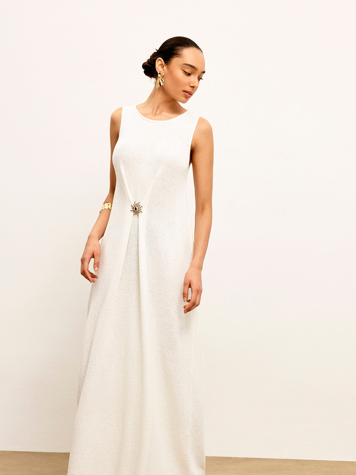 Metal Detay Kolsuz Kazak Elbise