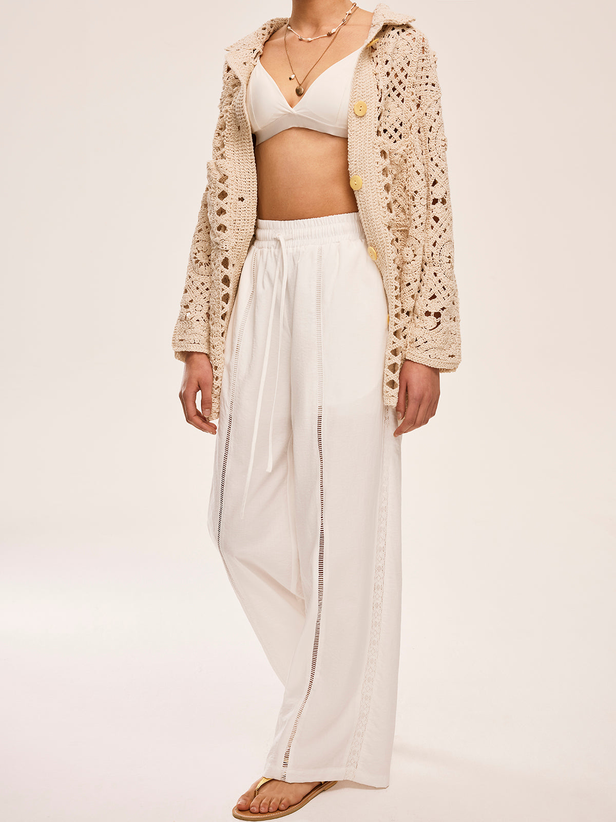 Cepli Yüksek Bel Yarı Şeffaf Pantolon