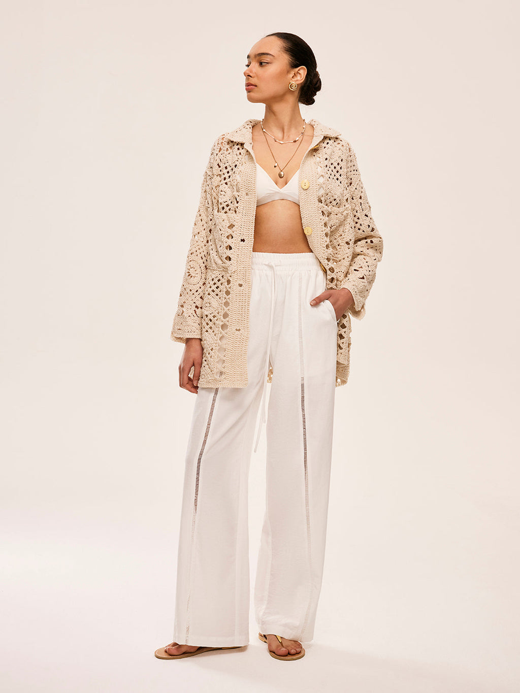 Cepli Yüksek Bel Yarı Şeffaf Pantolon