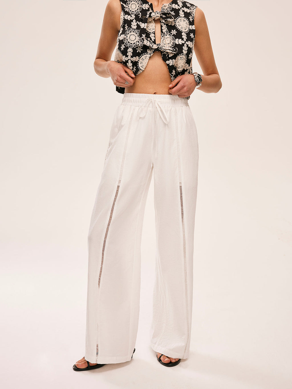 Cepli Yüksek Bel Yarı Şeffaf Pantolon