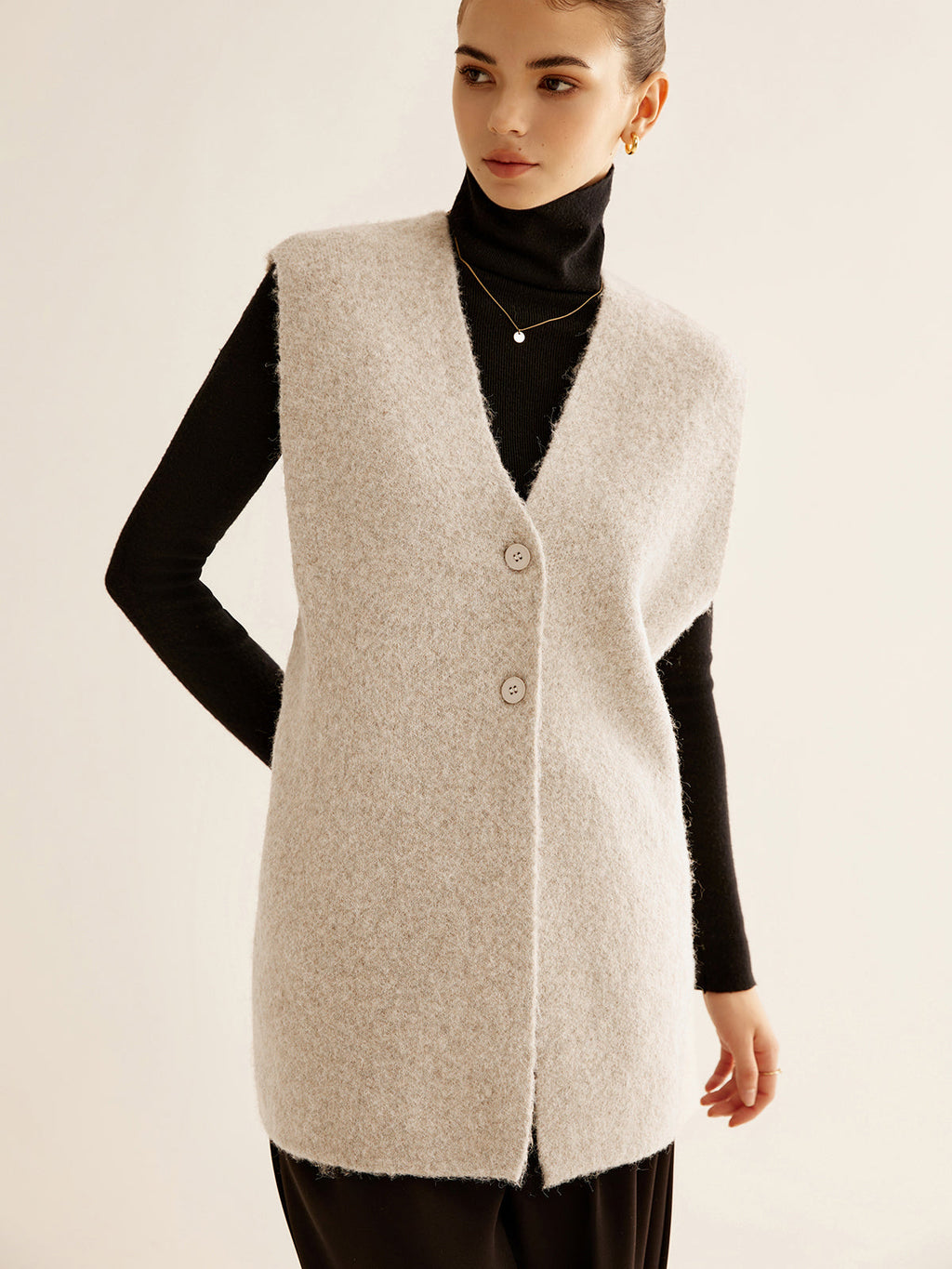 Yün Karışımlı Göğüslü Kazak Yelek