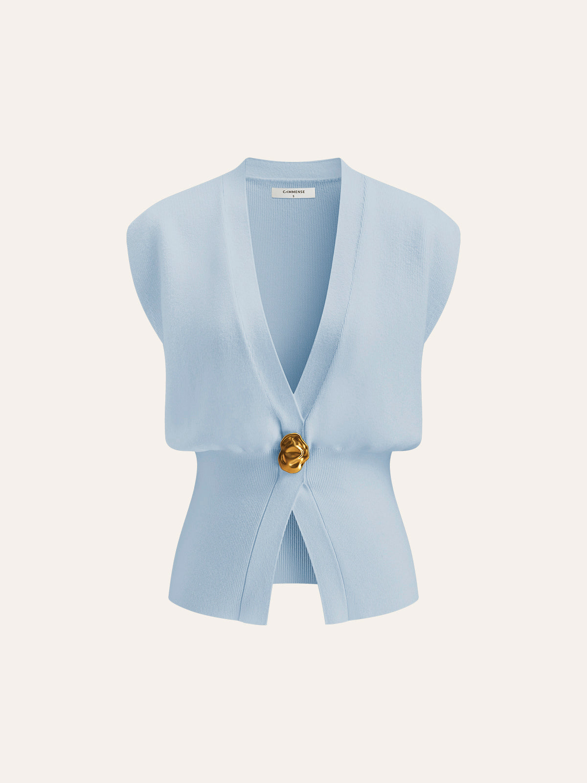 V Yaka Düğmeli Detaylı Kazak Yelek