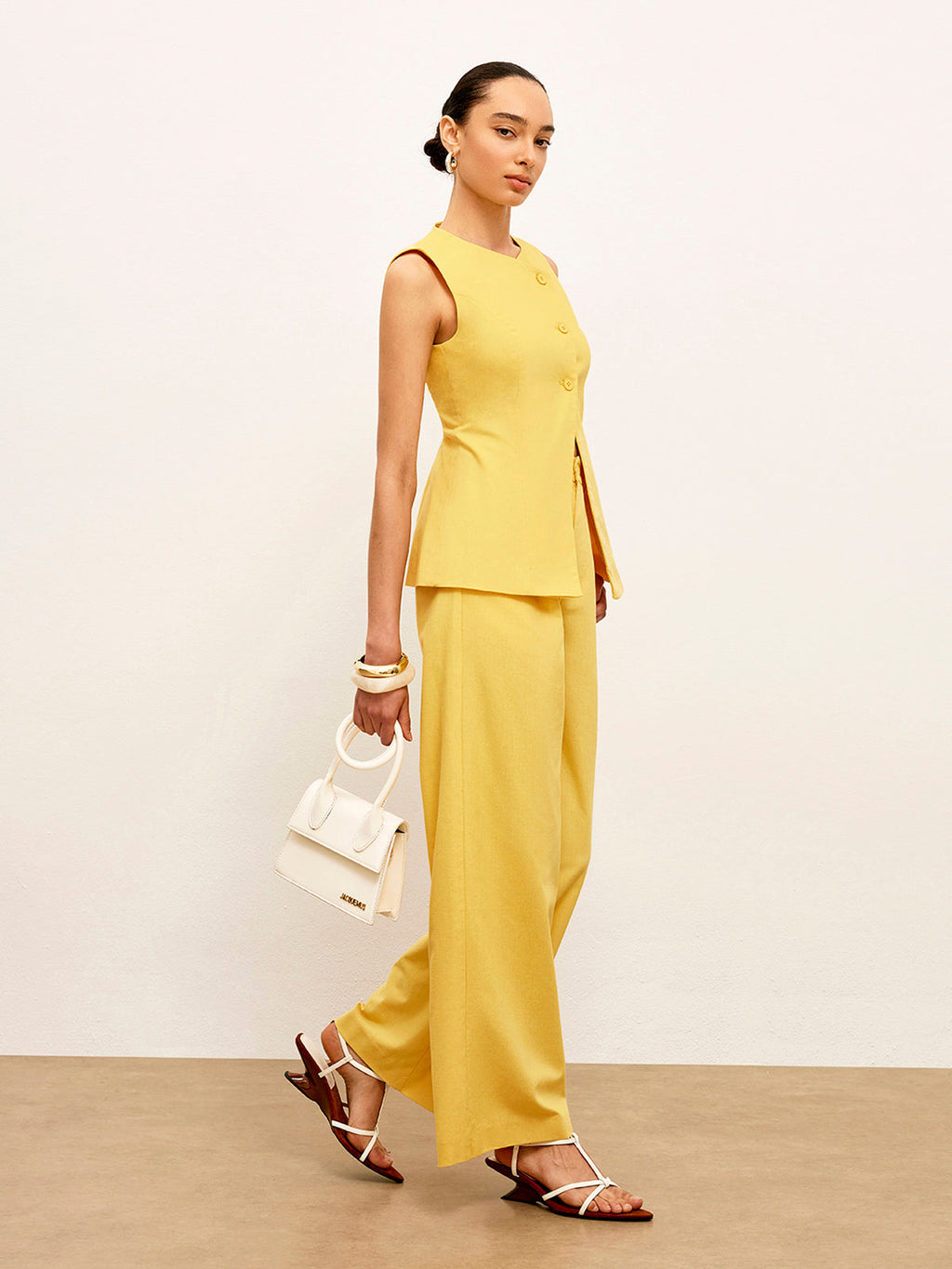 Keten Ve Pamuk Orta Bel Pantolon