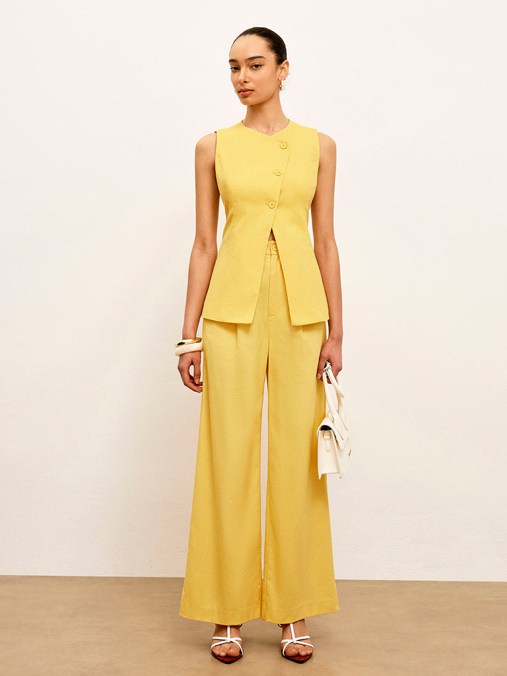 Keten Ve Pamuk Orta Bel Pantolon