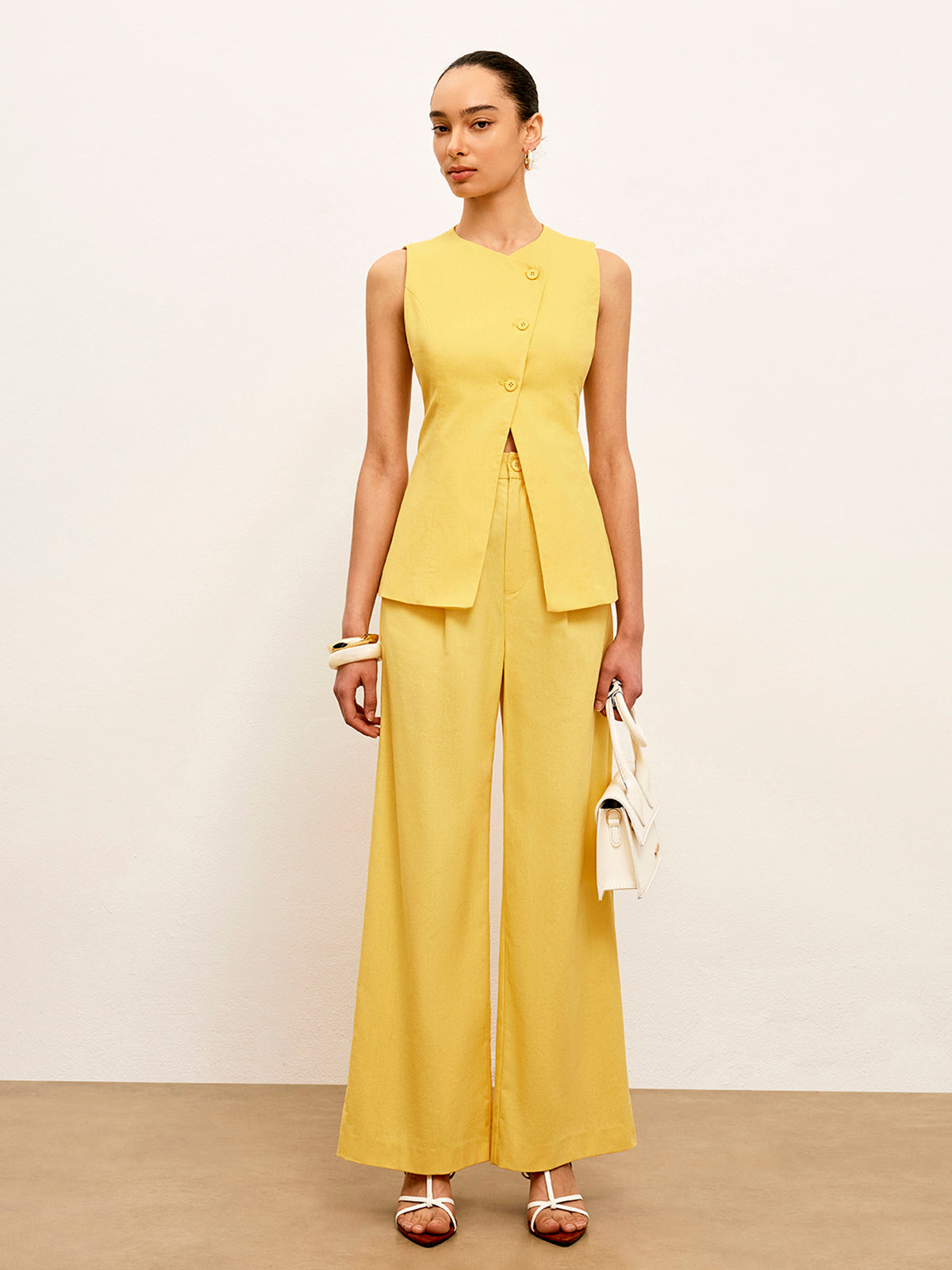 Keten Ve Pamuk Orta Bel Pantolon