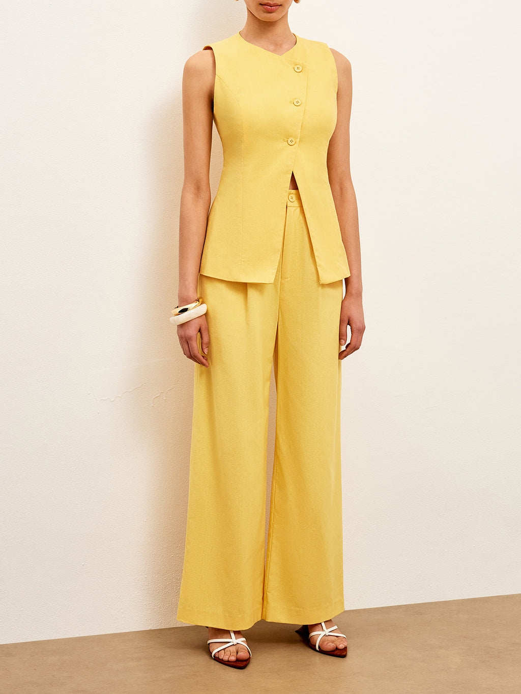 Keten Ve Pamuk Orta Bel Pantolon