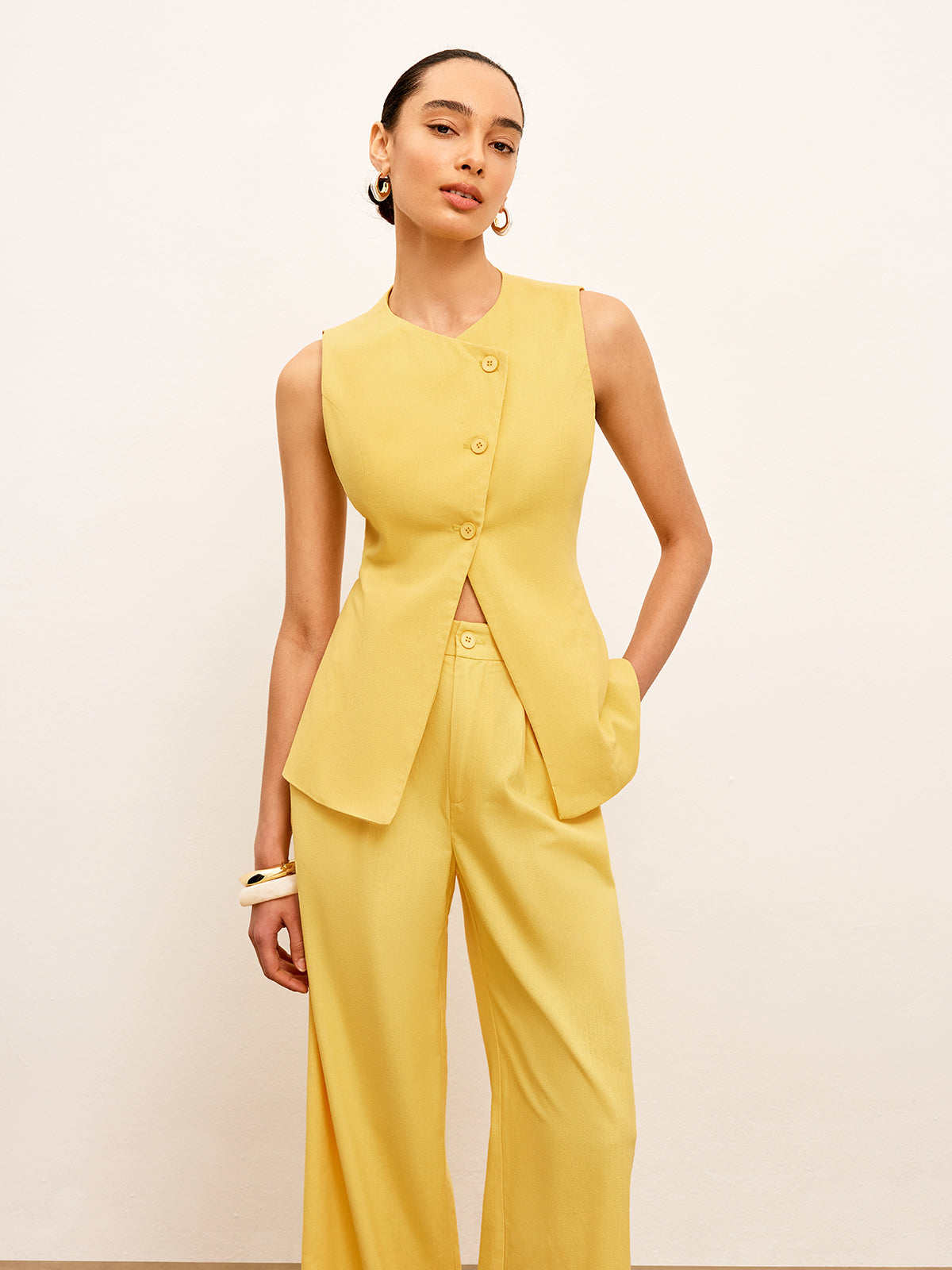 Keten Ve Pamuk Orta Bel Pantolon