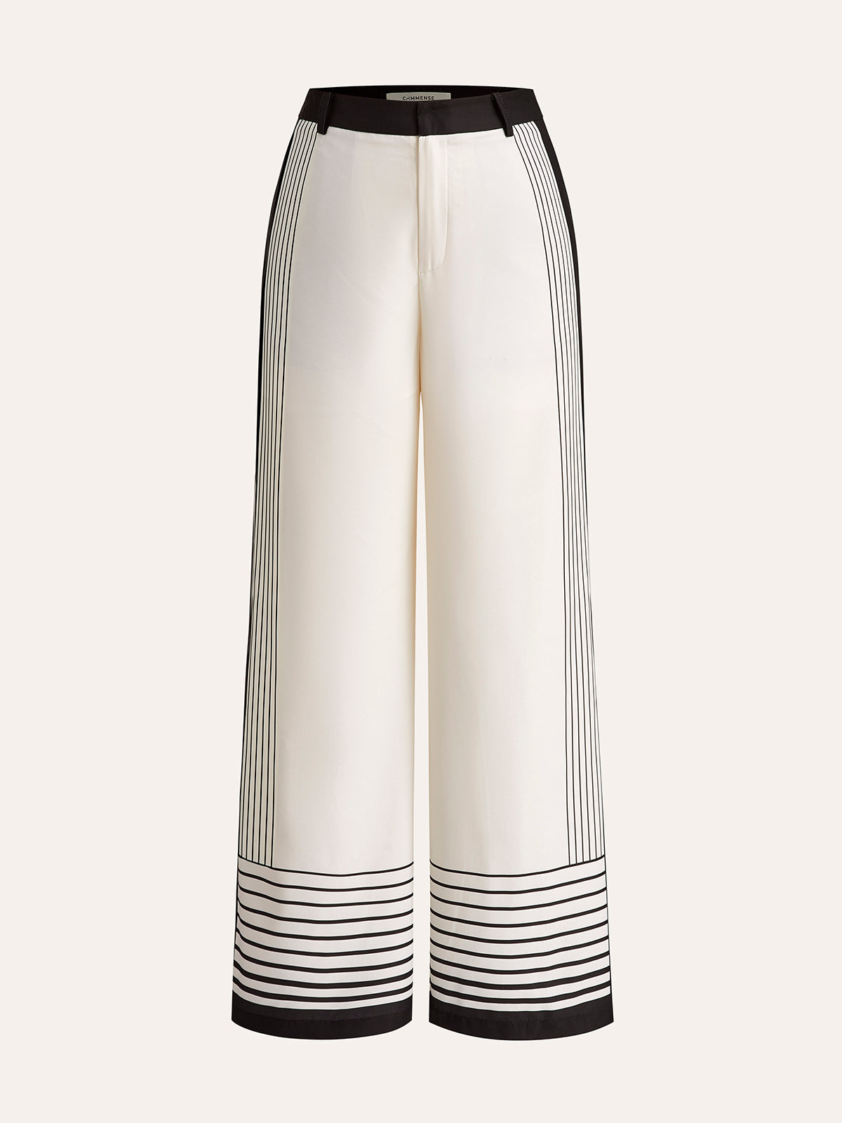 Çizgili Baskılı Fermuarlı Orta Bel Pantolon