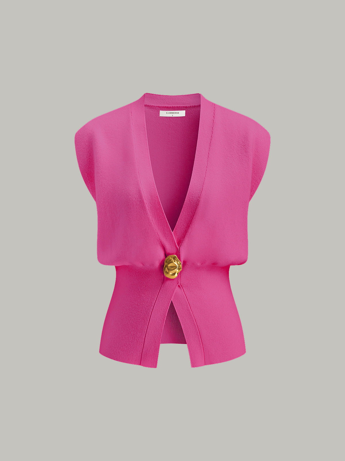 V Yaka Düğmeli Detaylı Kazak Yelek