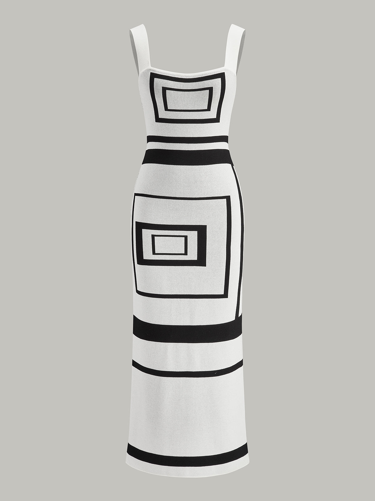 Geometrik Panel Kare Yaka Kazak Elbise