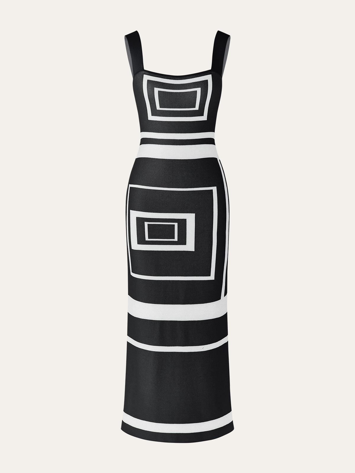 Geometrik Panel Kare Yaka Kazak Elbise