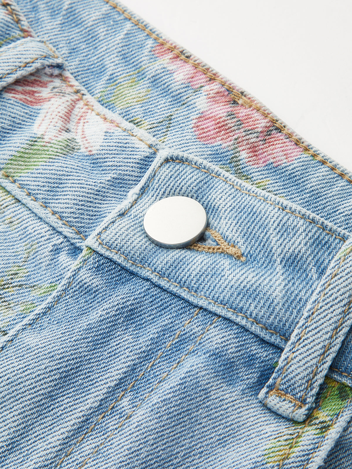 Çiçek Desenli Orta Bel Kot Pantolon