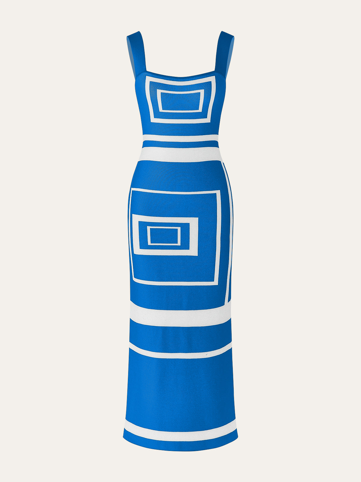 Geometrik Panel Kare Yaka Kazak Elbise