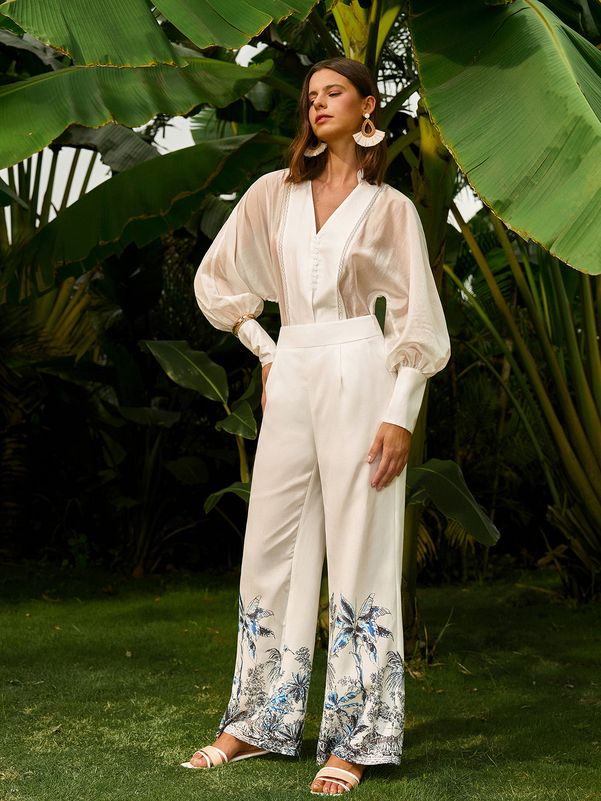 Cepli Düşük Bel Çiçek Desenli Pantolon