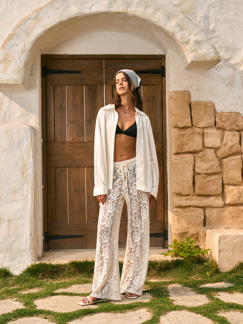 Şeffaf Orta Bel Bağcıklı Pantolon