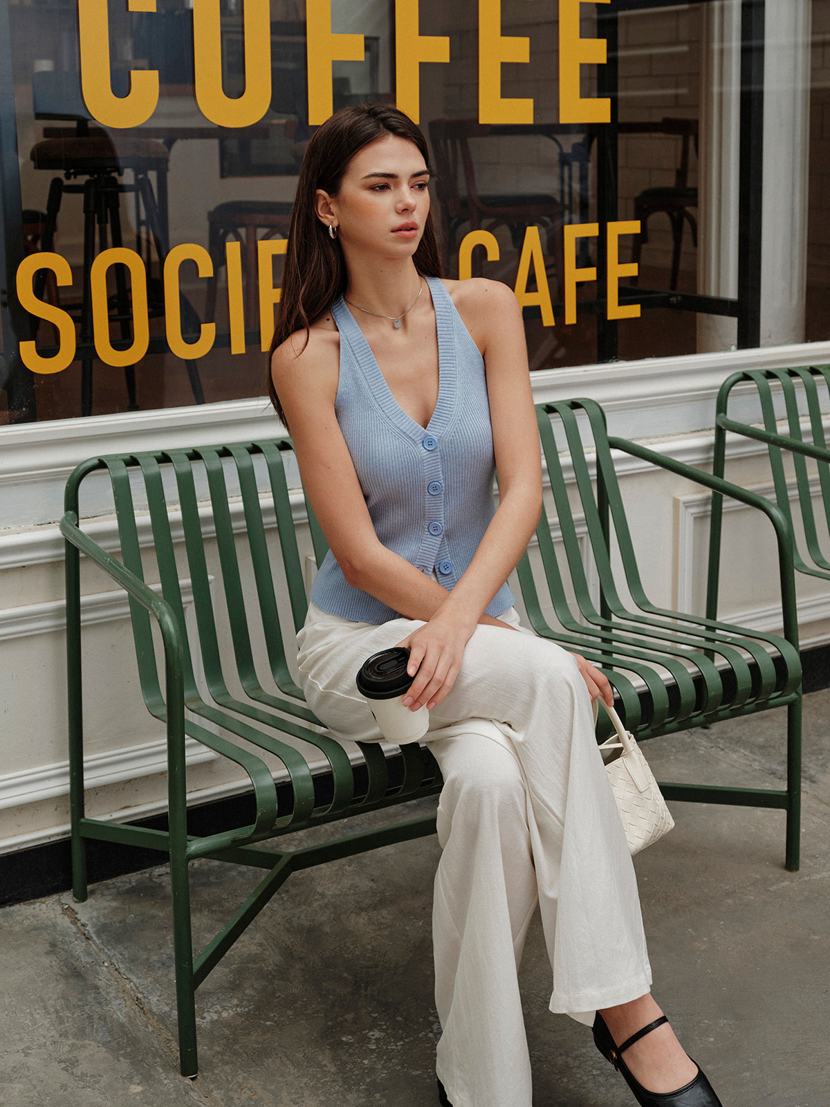 V Yakalı Yırtıklı Kazak Yelek