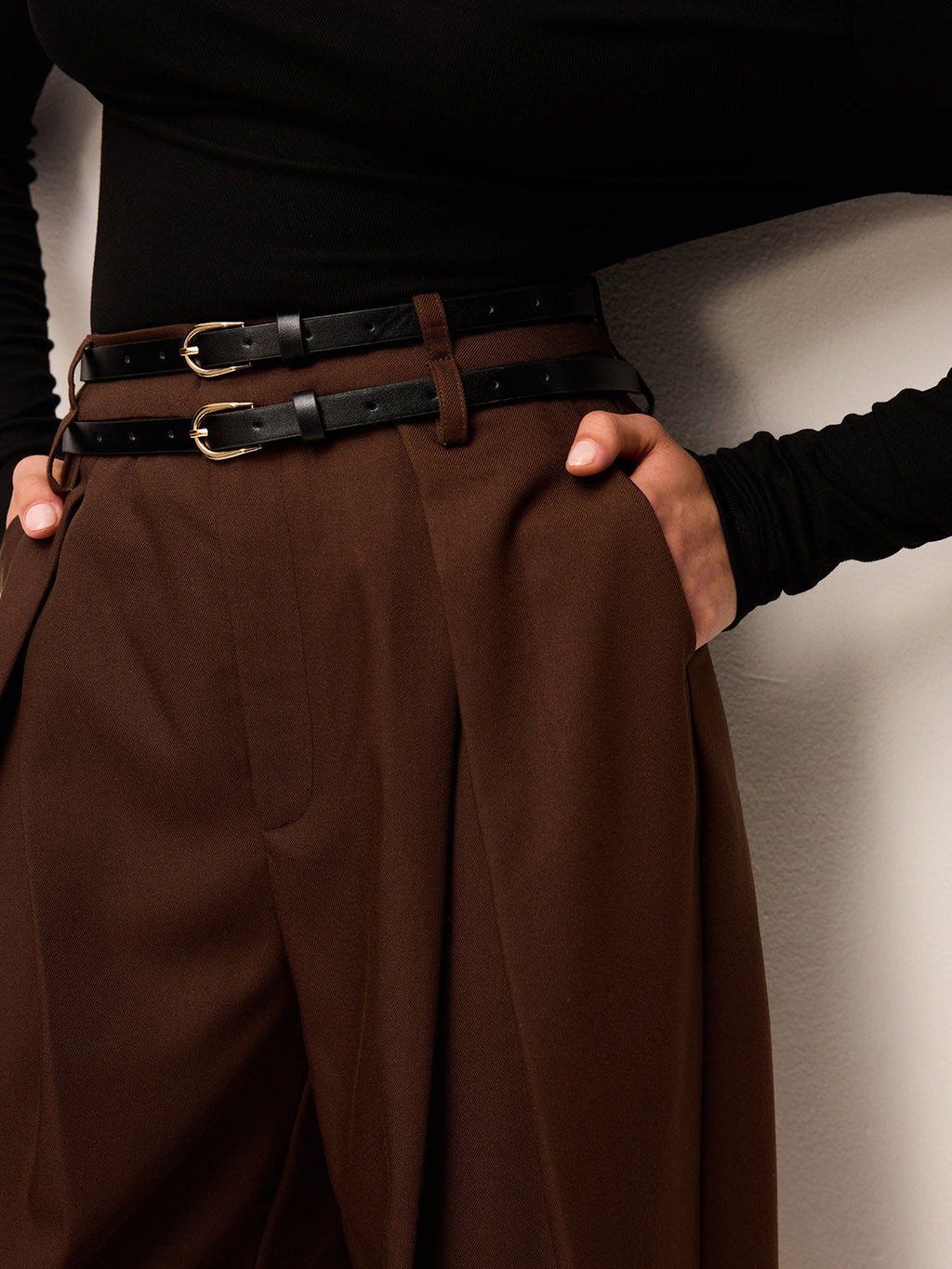 Çift Kemerli Yüksek Bel Geniş Paça Pantolon