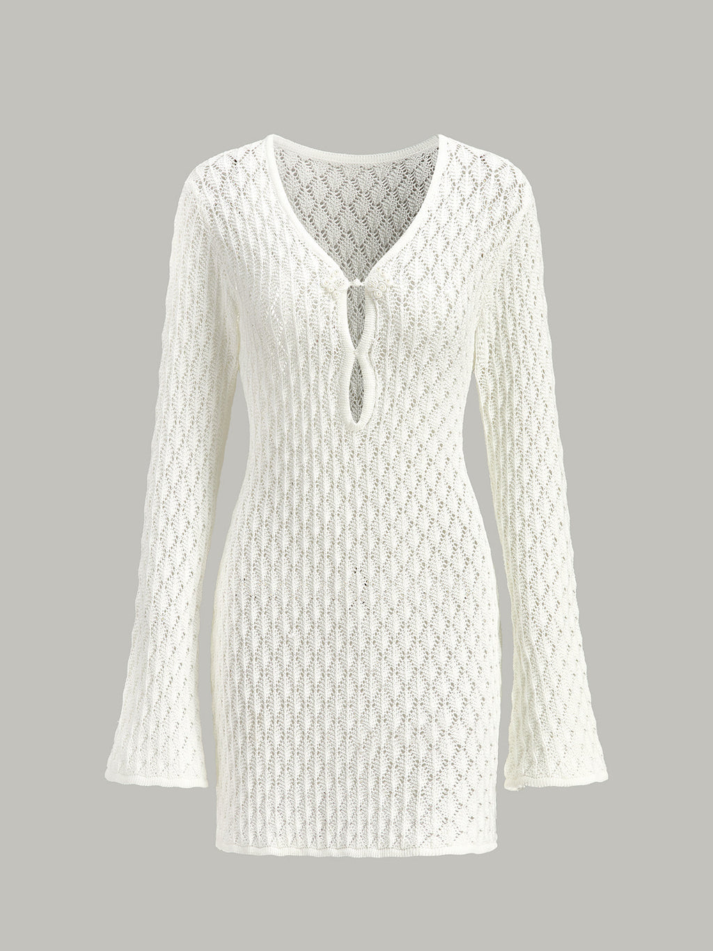 Kesik Detaylı Şeffaf Örgü Kazak Elbise