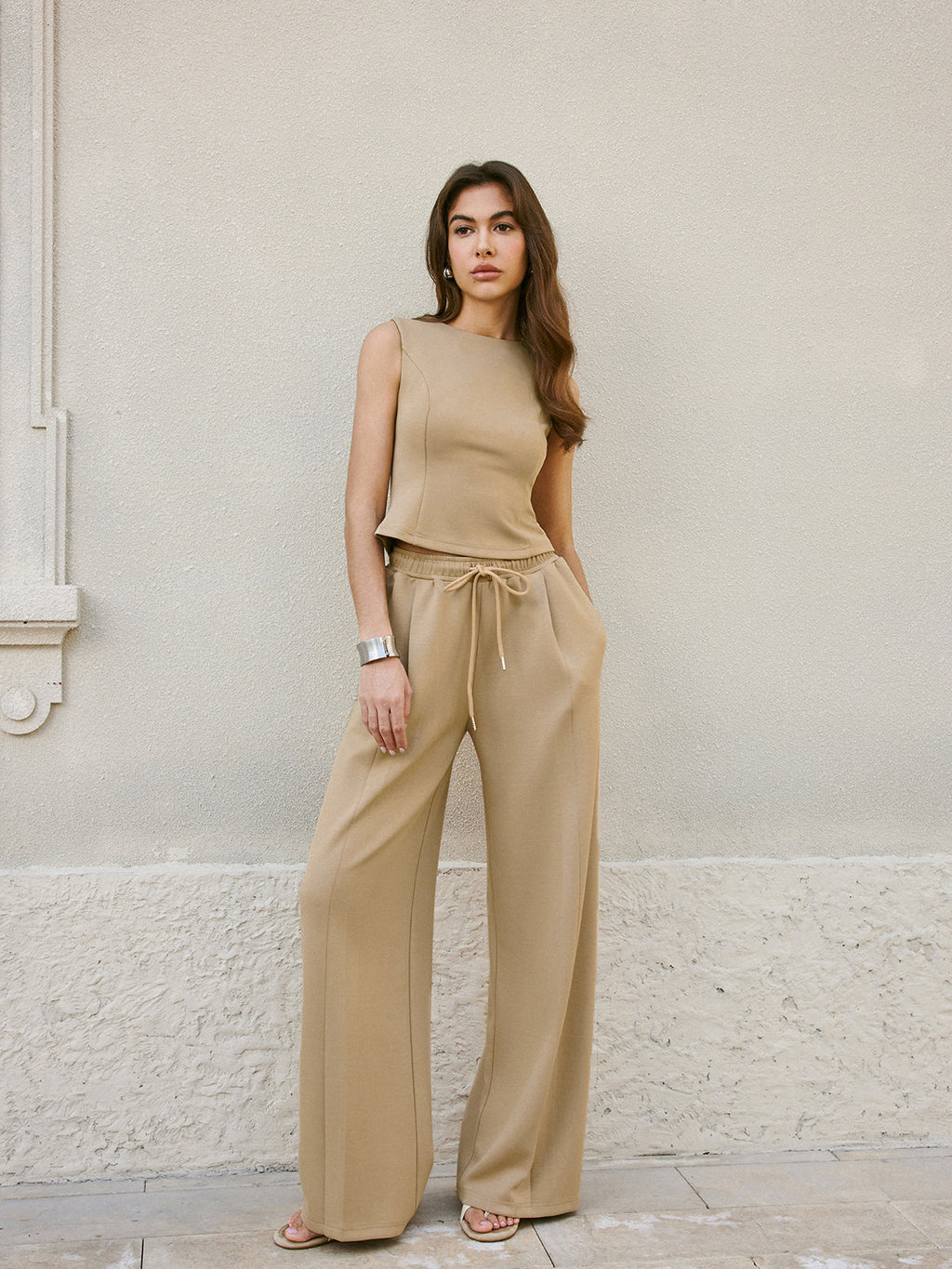 Orta Bel Bağcıklı Geniş Paça Eşofman Altı