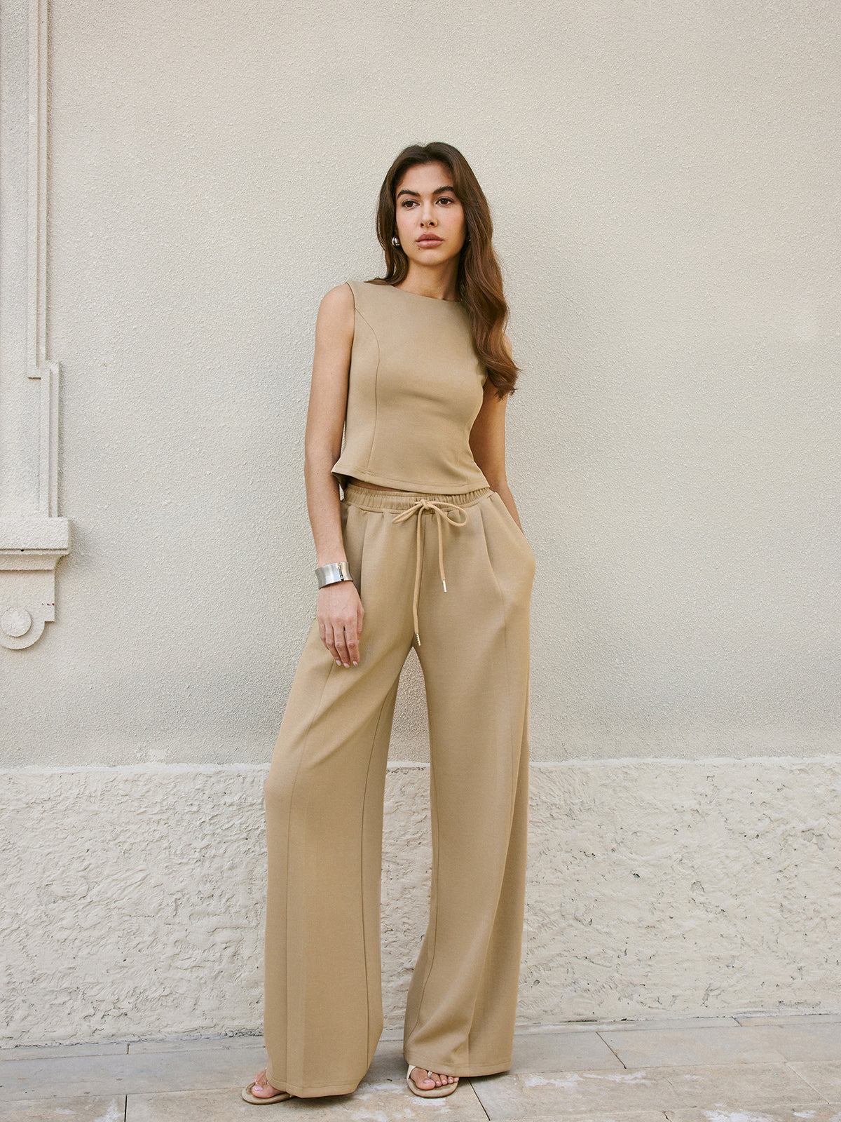 Orta Bel Bağcıklı Geniş Paça Eşofman Altı