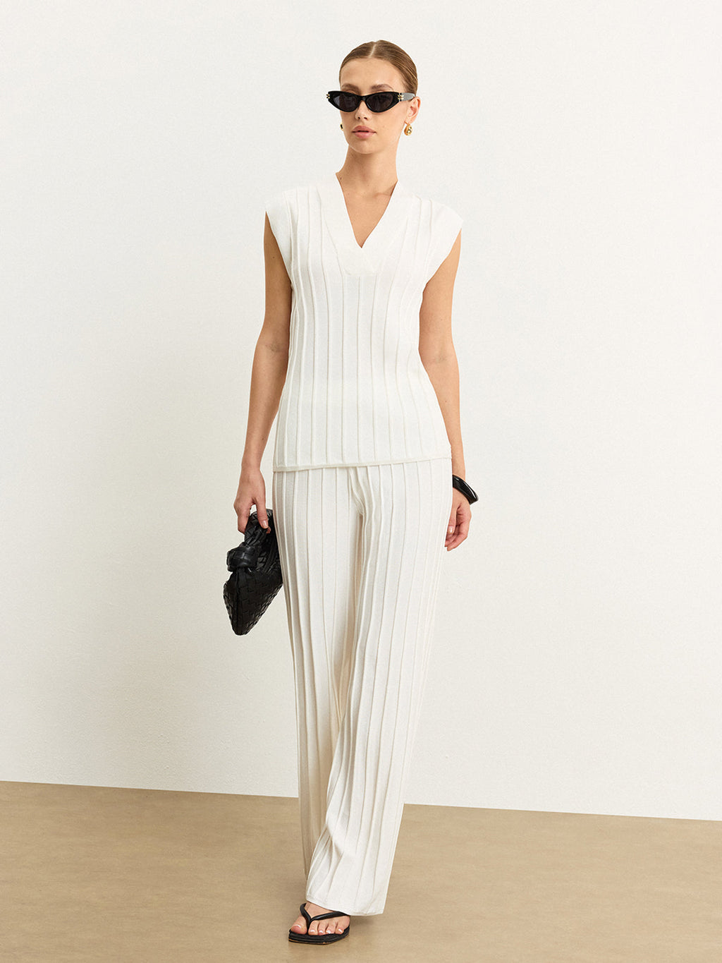 Kaburga Örgü Orta Bel Pantolon