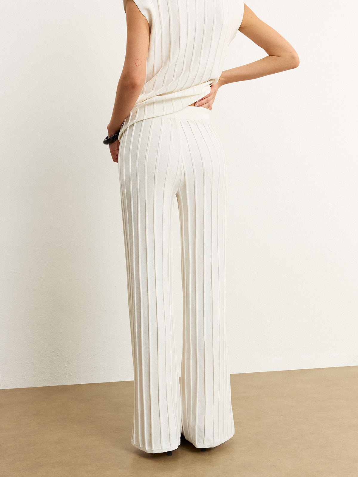 Kaburga Örgü Orta Bel Pantolon